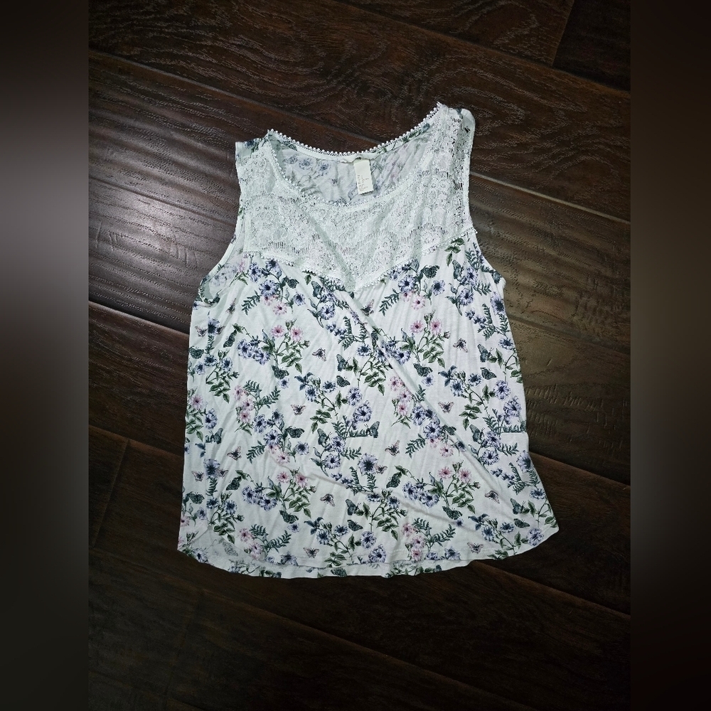 H&M Womens White Floral Lace Tank Top Large